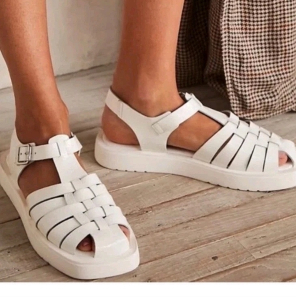 Free People Womens White Finn Fisherman Platform Sandal 37